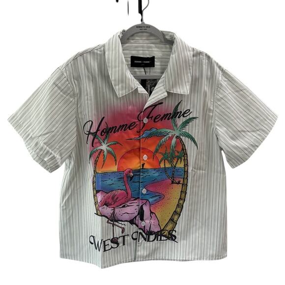 Homme + Femme Private Island Button Down White Large HFSS202474-3 - Picture 3 of 11